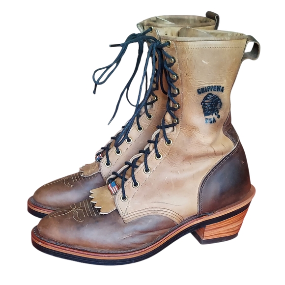 Chippewa Two Tone Brown Leather Arroyos Osborn Packer Boots Logger Lacer - Picture 1 of 16